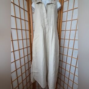 NWT MALVIN HAMBURG GERMANY BEIGE 100% LINEN SLEEVELESS MAXI STRAIGHT DRESS S/6